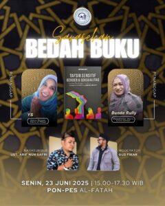 A poster from a book launch event for Tafsir Sensitif Gender dan Seksualitas.