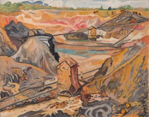 Georgette Chen. Tin Mine (Ipoh). c. 1953. Oil on canvas, 65 x 81cm. Gift of Lee Foundation. Collection of National Gallery Singapore. Image courtesy of National Heritage Board, Singapore.