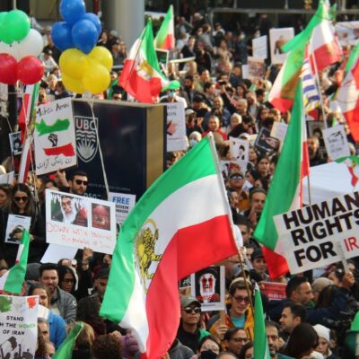 A protest in Vancouver, Canada, advocating for human rights in Iran.